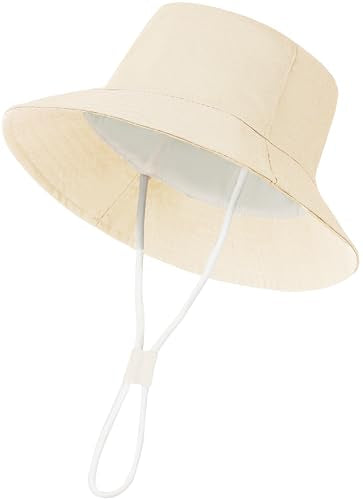 Baby Boy Sun Hat Toddler Bucket Beach Hat Girl UPF 50+ Cotton Linen - color: Beige, size: 0-3 Months