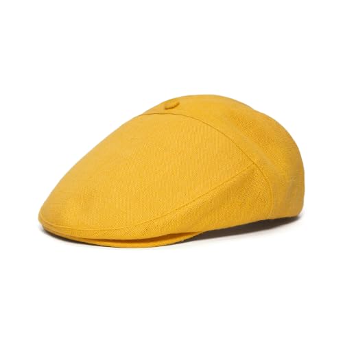 Sterkowski Swede Cap | 100% Linen Flat Cap For Men and Women | Super Airy 5 Panels Summer Cap without Lining - color: Yellow, size: 7