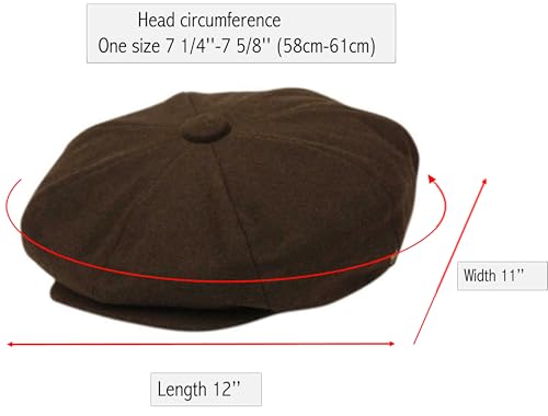 Oversized Men's Super Big 100% Wool 8 Panel Applejack Newsboy Cabbie Gatsby 20 Generation Hats (Not a Regular Apple hat) - color: Solid Brown