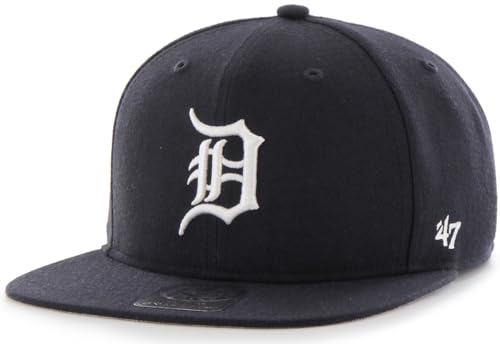 47 MLB Sure Shot Captain Hat Adjustable Structured 6-Panel Snapback Hat Cap, Adult One Size Fits All - color: Detroit Tigers