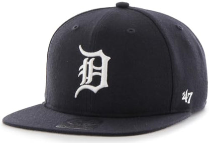 47 MLB Sure Shot Captain Hat Adjustable Structured 6-Panel Snapback Hat Cap, Adult One Size Fits All - color: Detroit Tigers