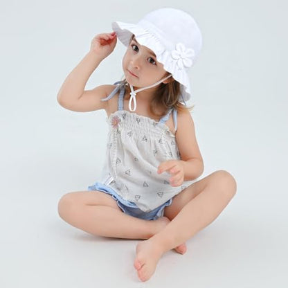 Toddler Kids Baby Girl Sun Hat Floppy Cotton Summer Hat 50+ SPF Protective - color: 04/Flower/White, size: 6-12 Months