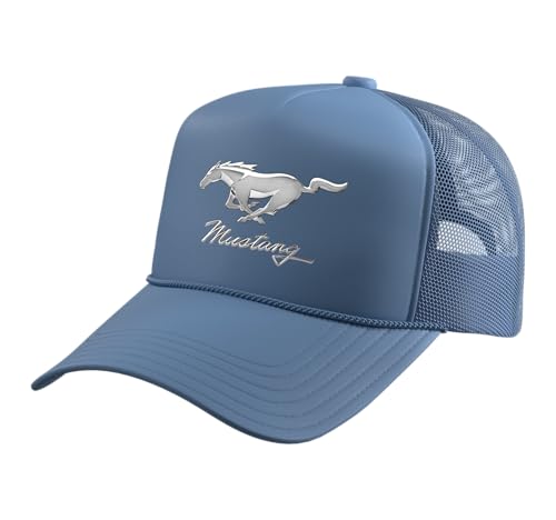 Mustang Emblem Trucker Hat with Adjustable Mesh Back - color: Light Blue