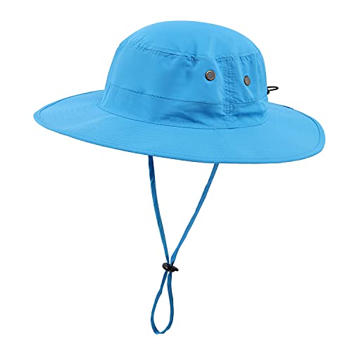 Home Prefer UPF50 Mens Sun Hat with Neck Flap Quick Dry UV Protection Cap Womens Wide Brim Fishing Hat Neck Flap Beach Garden - color: Sky Blue