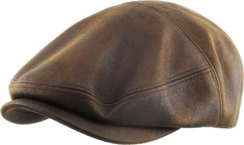 KBETHOS Leather Ascot Made in USA Ivy Collection Classic Newsboy Caps - color: (C) Faux Leather - Light Brown, size: Large-X-Large
