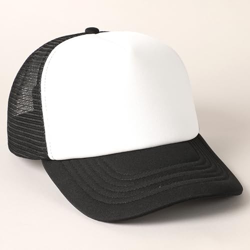 MIRMARU 5 Panels Blank Foam Front Two Tone Solid Trucker Mesh Back Baseball Cap with Adjustable Snapback Strap - color: Two Tone-black/White