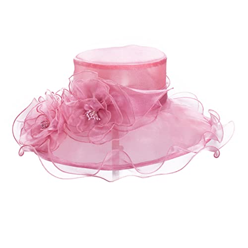 Lawliet Womens Dressy Wide Brim Church Wedding Occasion Sun Hat A613 - color: Medium Pink