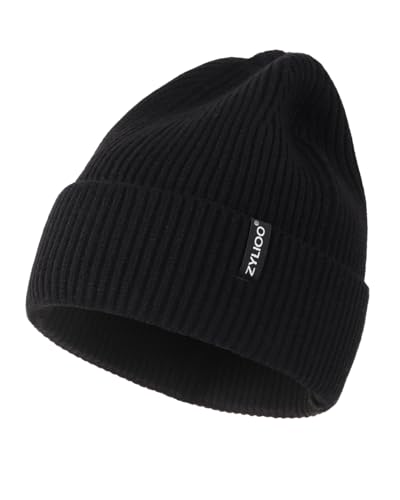Zylioo XXL Beanie for Men,Big Head Winter Knit Hat,Stretch Warm Skull Cap - color: Black, size: Large-X-Large