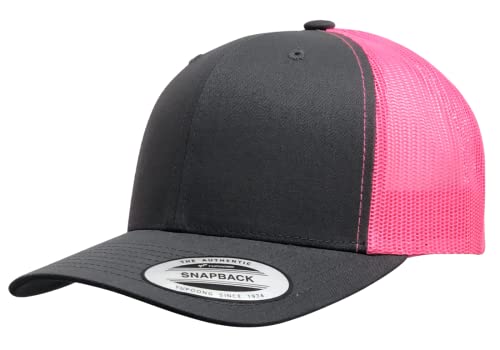 L2K Classics Plain Trucker Mesh Cap Baseball Cap - Mens Hats Trucker Hats for Men - color: Charcoal/Neon Pink