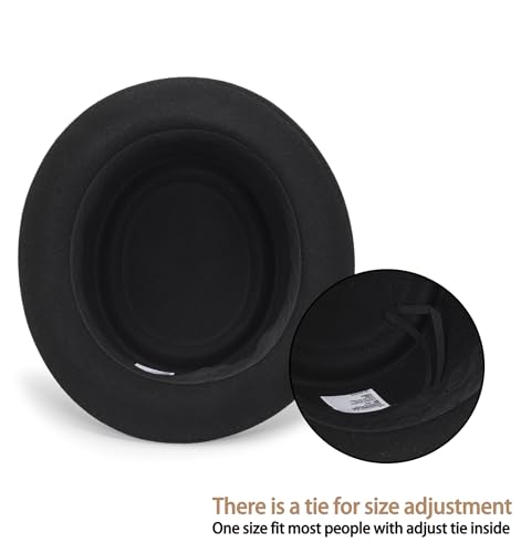 Men's Flat Top Pork Pie Hat - Wool Porkpie Fedora Hats Bowler Hat for Women