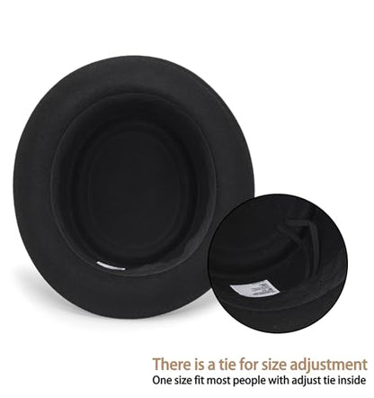 Men's Flat Top Pork Pie Hat - Wool Porkpie Fedora Hats Bowler Hat for Women