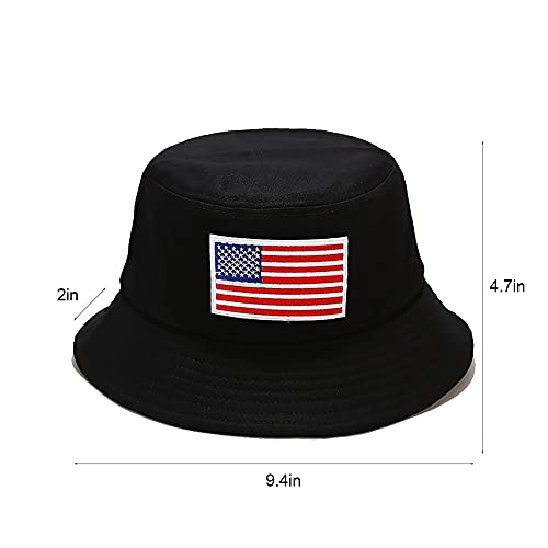 XYIYI Fashion Embroidery Bucket Hat Cotton Beach Fisherman Hats for Women Girls - color: American Flag Black