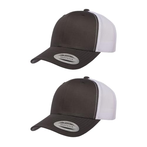 Yupoong Classic Mesh 6 Panel Retro Trucker Cap | Mid Profile Snapback - color: Charcoal/White