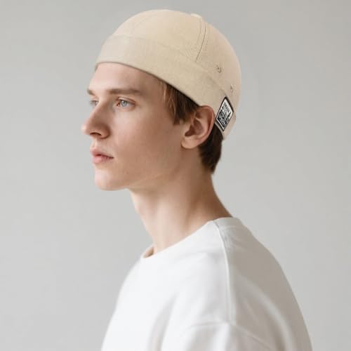 DIYDECAL Brimless Docker Cap,Skullcap Beanie, Retro Sailor Hat for Mens Womens - color: Beige