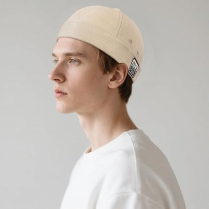 DIYDECAL Brimless Docker Cap,Skullcap Beanie, Retro Sailor Hat for Mens Womens - color: Beige
