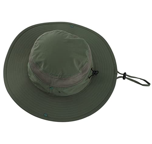 Connectyle UPF 50+ Wide Brim Sun Hat for Men Breathable Cowboy Boonie Hats Outdoor Bucket Hat for Fishing Hiking Safari - color: Light Army Green