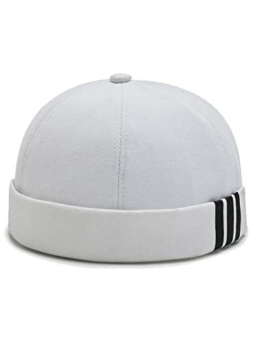 Dome Brimless Docker Cap Sailor Beanie Cap Visorless Hat for Men & Women - color: White