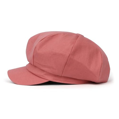 ililily Washed Cotton Newsboy Cabbie Cap Corduroy Duck Bill Flat Hunting Hat - color: Cotton Pink