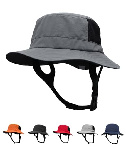 Mens Womens Surf Bucket Hat Waterproof UPF50+ Foldable Beach Sun Hats - color: Dark Grey