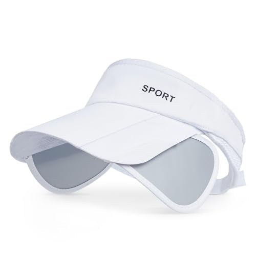 Summer Sun Visor for Women, Adjustable Sport Visor Hat with Retractable Brim, UV Protection Beach Tennis Golf Cap - color: White