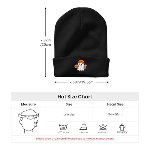 Embroidered Beanie Halloween Goth Knit Hat for Men Women - color: Halloween Funny Ghost Pumpkin