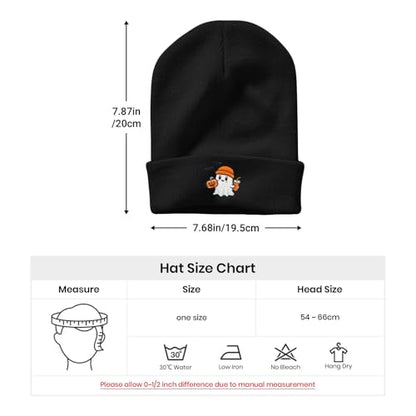 Embroidered Beanie Halloween Goth Knit Hat for Men Women - color: Halloween Funny Ghost Pumpkin
