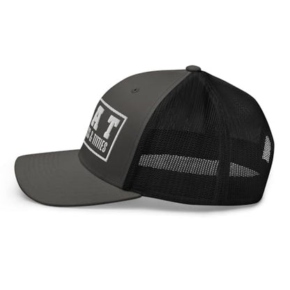 NG Boat Bring Out Ass and Titties Curved Bill Trucker Hat Mid Crown Adjustable Funny Adult Humor Cap - color: Charcoal/ Black