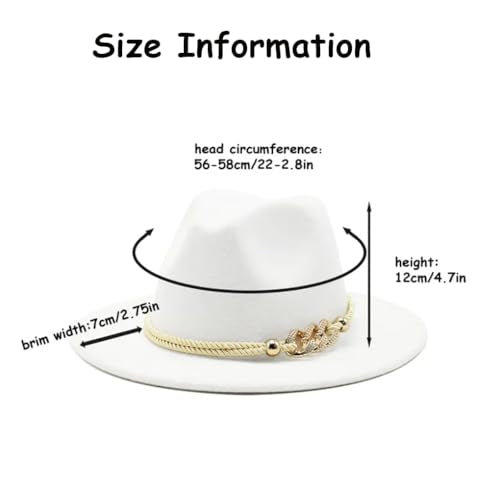 Fashion Men & Women Wide Brim Fedora Hats with Ring Belt Buckle Adjustable Church Dress Floppy Panama Hat Derby Cap - color: White