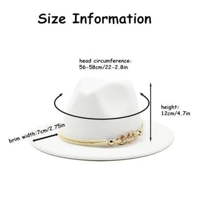Fashion Men & Women Wide Brim Fedora Hats with Ring Belt Buckle Adjustable Church Dress Floppy Panama Hat Derby Cap - color: White