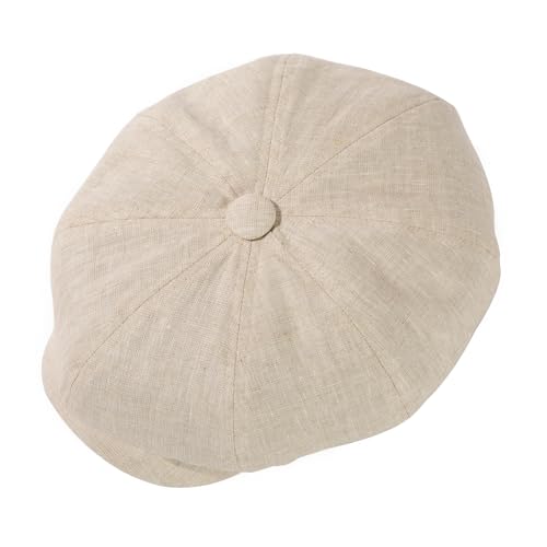 Oversized XL XXL Natural Linen Flat Cap Lightweight 8 Panel Summer Cooling Eco-Friendly Newsboy Hat Golf Outdoor - color: Beige, size: Large-X-Large