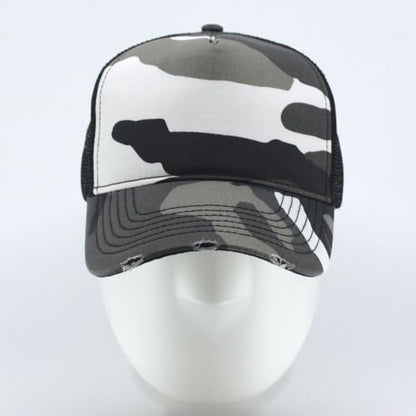 High Crown Foam Mesh Camouflage Tri-Color Oak Leaves Trucker Hat Baseball Cap - color: Distressed City Camo