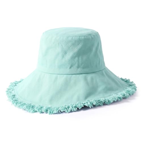 CHOK.LIDS Frayed Bucket Hat Washed Cotton Floppy Wide Brim Boonie Cap - color: Baby Blue