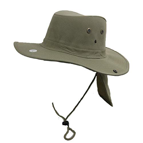 Bucket Sun Flap Hat Cap Fishing Hiking Army Military Snap Brim Neck Cover - color: Khaki, size: Medium