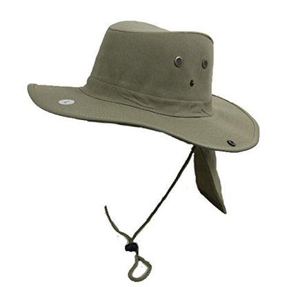 Bucket Sun Flap Hat Cap Fishing Hiking Army Military Snap Brim Neck Cover - color: Khaki, size: Medium