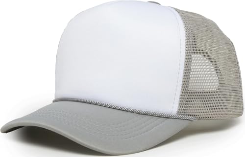Funky Junque Blank Mesh Foam Lightweight Snapback Trucker Hat - color: White/Light Grey