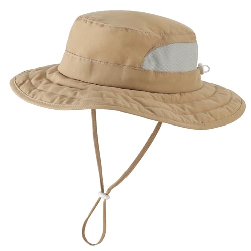 Connectyle Kids Foldable Wide Brim Sun Hat UPF 50+ Sun Protection Bucket Hats Breathable Summer Beach Hat for Boys Girls - color: Dark Khaki, size: Small