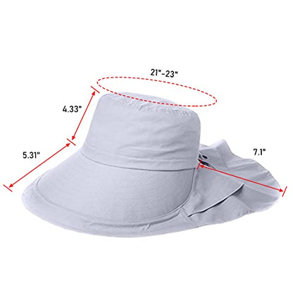 Womens Sun Hat UPF 50+ Wide Brim and Ponytail Hole, Hiking Safari Hat with Neck Flap… - color: Dark Grey & Light Grey