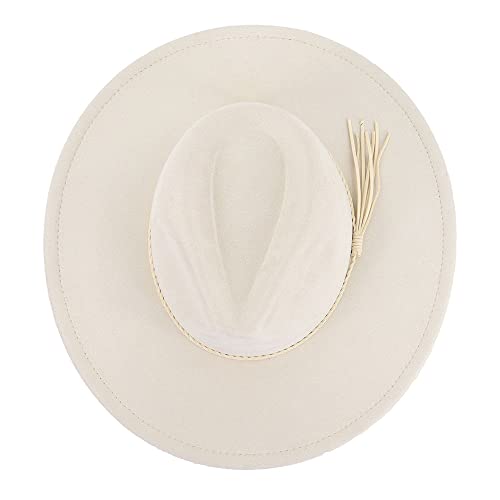 LIDHAY Big Wide Brim Fedora Hats for Women Men Western Suede Hat Large Felt Panama Hat Rancher Hat - color: Beige