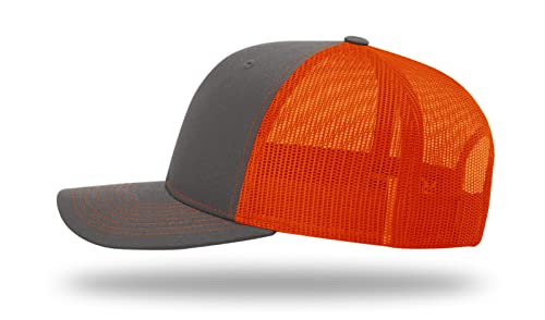 Richardson 112 Classic Six-Panel Adjustable Snapback Trucker Cap - color: Charcoal / Orange
