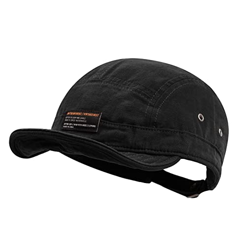 Clakllie Retro 5 Panel Short Brim Cap Casual Baseball Caps Dad Hat Flat Bill Snapback Fitted Caps Trucker Hat Short Cadet Cap - color: S-dy09-black