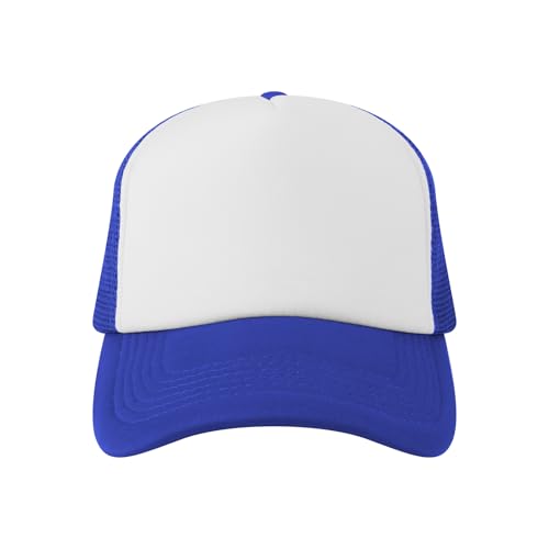 TOPTIE 5 Panel Foam Front Trucker Hat High Crown Mesh Back Snapback Cap - color: Royal Blue White