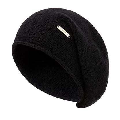 Knit Slouchy Beanie Hats for Women Cashmere Ski Cap Knitted Wool Soft Warm Winter Hat - color: A02-black