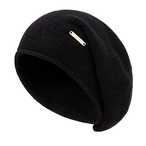 Knit Slouchy Beanie Hats for Women Cashmere Ski Cap Knitted Wool Soft Warm Winter Hat - color: A02-black