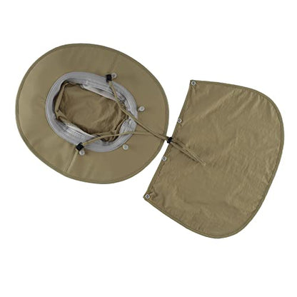 Home Prefer Outdoor UPF50+ Mens Sun Hat with Neck Flap Womens UV Protection Hat Wide Brim Safari Fishing Hiking Gardening Hat - color: Light Khaki Green