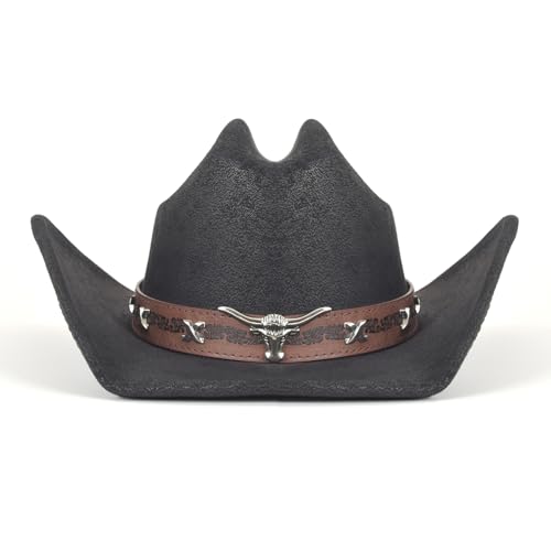 Cowboy Hat for Men Women – Microfiber Faux Leather Western Hat, Medium Size (21.5-22.5 Inch Head Circumference) - color: Pry-black-l