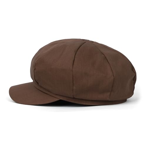 ililily Washed Cotton Newsboy Cabbie Cap Corduroy Duck Bill Flat Hunting Hat - color: Cotton Dark Brown