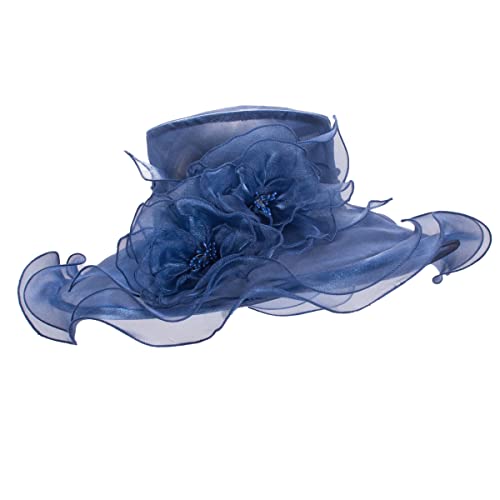 Lawliet Womens Dressy Wide Brim Church Wedding Occasion Sun Hat A613 - color: Navy Blue