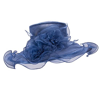 Lawliet Womens Dressy Wide Brim Church Wedding Occasion Sun Hat A613 - color: Navy Blue