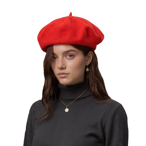 French Beret Hats for Women - Classic Wool Beret Hats Soft Knit Winter Cloche for Daily Outfits - color: Red