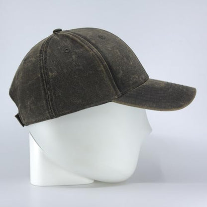 Heavy Washed Coated Canvas Wax-Look Adjustable Low Profile Men Women Baseball Cap - color: Structured Brown M
